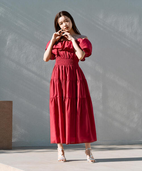 PROPORTION BODY DRESSING(プロポーションボディドレッシング)の「<E>オフショルティアードワンピース / 1215147401(ワンピース・レディース・ブラック/レッド・MEDIUM/SMALL)」の11枚目の写真
