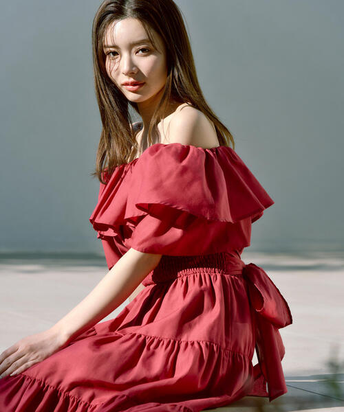 PROPORTION BODY DRESSING(プロポーションボディドレッシング)の「<E>オフショルティアードワンピース / 1215147401(ワンピース・レディース・ブラック/レッド・MEDIUM/SMALL)」の13枚目の写真