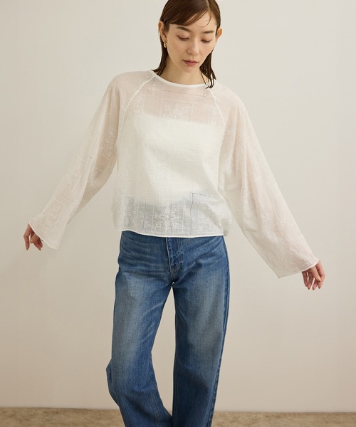 ROPE' / ロペ コットンエンブロイダリーレース刺繍ブラウス セール】コットンエンブロイダリーレース刺繍ブラウス（シャツ