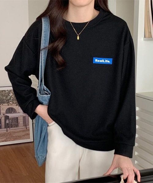 Lace Ladies(レースレディース)の「ワッフル素材 ワンポイント オーバーサイズ クルーネック プルオーバー(Tシャツ/カットソー・レディース・ブラック/グレー/ホワイト・M/XL)」の11枚目の写真
