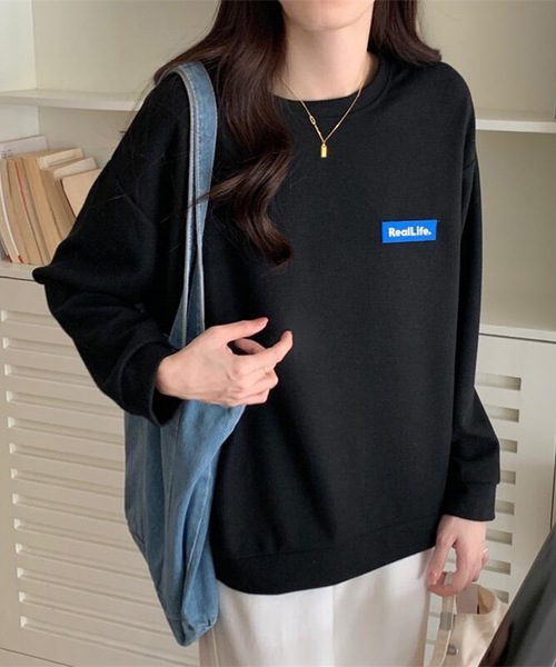 Lace Ladies(レースレディース)の「ワッフル素材 ワンポイント オーバーサイズ クルーネック プルオーバー(Tシャツ/カットソー・レディース・ブラック/グレー/ホワイト・M/XL)」の10枚目の写真