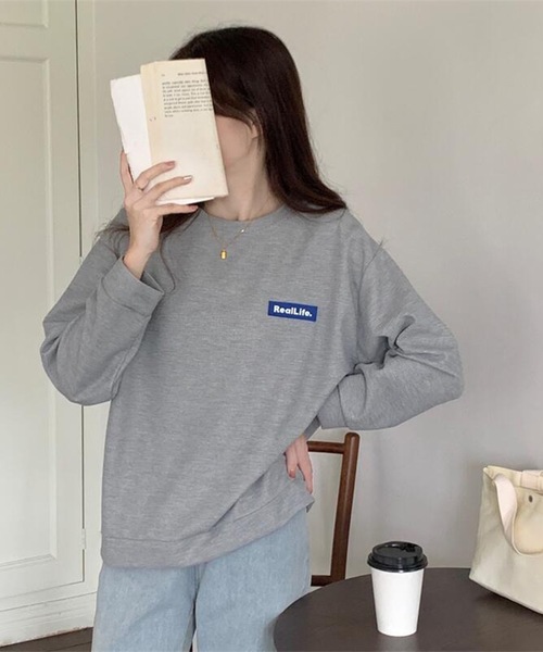 Lace Ladies(レースレディース)の「ワッフル素材 ワンポイント オーバーサイズ クルーネック プルオーバー(Tシャツ/カットソー・レディース・ブラック/グレー/ホワイト・M/XL)」の6枚目の写真