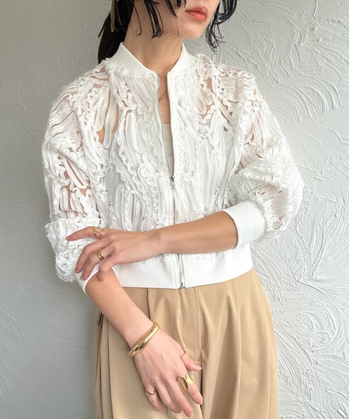 deux amour（ドゥーザムール）の「レースシアZIPーブルゾン（ブルゾン・レディース・ブラック/ホワイト・FREE）」の4枚目の写真