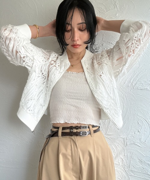 deux amour（ドゥーザムール）の「レースシアZIPーブルゾン（ブルゾン・レディース・ブラック/ホワイト・FREE）」の7枚目の写真