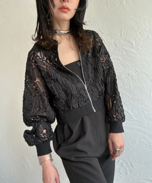 【美品】ADEAM/アディアム ブルゾン 2 レディース 黒 レース 春・秋 レースシアZIPーブルゾン(ブルゾン)|deux amour