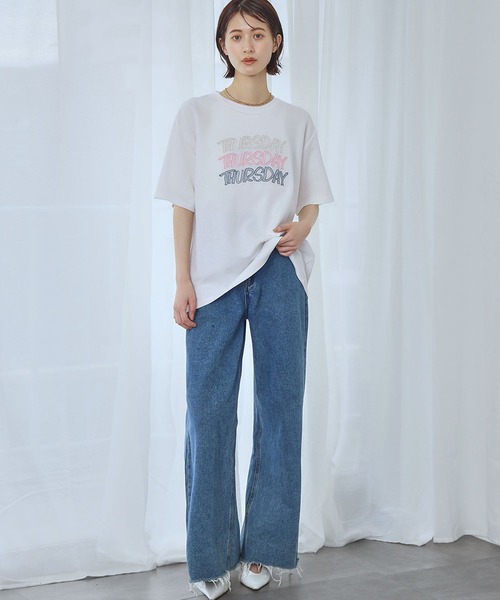 Ampirula(アンピルーラ)の「【綿100%使用】刺繍メッセージTシャツ(Tシャツ/カットソー・レディース・ピンク/ブラック/オフホワイト/グレー・FREE)」の8枚目の写真