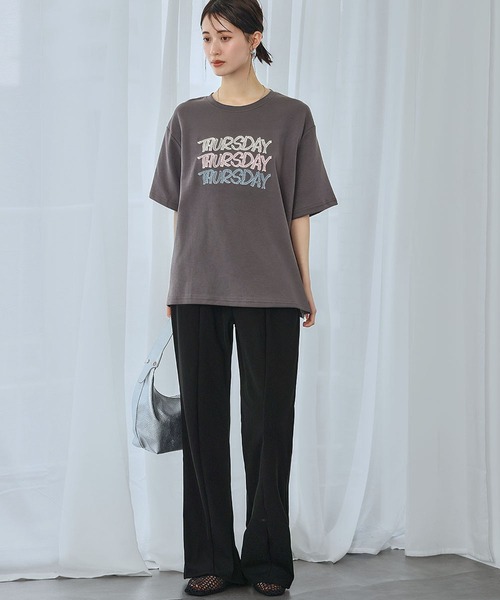 Ampirula(アンピルーラ)の「【綿100%使用】刺繍メッセージTシャツ(Tシャツ/カットソー・レディース・ピンク/ブラック/オフホワイト/グレー・FREE)」の9枚目の写真