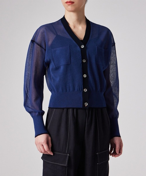 Paul Smith（ポールスミス）の「ウィメンズ シアー カーディガン / 155252 KN161（カーディガン/ボレロ・レディース・ブラック/ダークブルー/ホワイト・MEDIUM）」の21枚目の写真