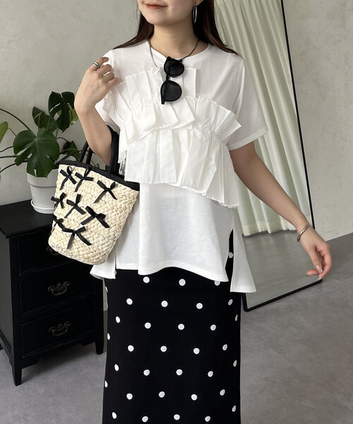 新品◆お薦め”ガウディ◆プリーツフリル＆白レース装飾が可愛い！人気の黒Ｔシャツ Amazon | [Gfuracefuliayer] レース Tシャツ レディース 夏