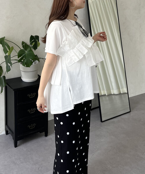 prose verse（プロズヴェール）の「フリルギャザーTシャツ（Tシャツ/カットソー・レディース・オフホワイト/ブラック・LARGE/MEDIUM）」の10枚目の写真