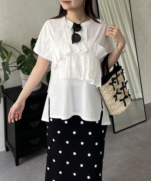 prose verse（プロズヴェール）の「フリルギャザーTシャツ（Tシャツ/カットソー・レディース・オフホワイト/ブラック・LARGE/MEDIUM）」の12枚目の写真