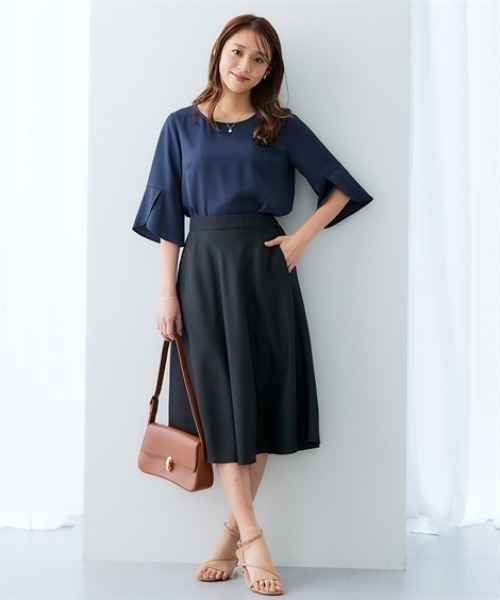 7days Life Styling(セブンデイズライフスタイリング)の「【しわになりにくい・ストレッチ】フレアスカート(とろみシリーズ)(スカート・レディース・ネイビー/モカ/ブラック・M/L/LL)」の4枚目の写真