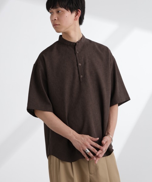 NANO universe(ナノユニバース)の「テックリネンバンドカラープルオーバーシャツ 半袖(シャツ/ブラウス・メンズ・ホワイト/ネイビー/ブラウン/チャコール・S/M/L/XL)」の20枚目の写真