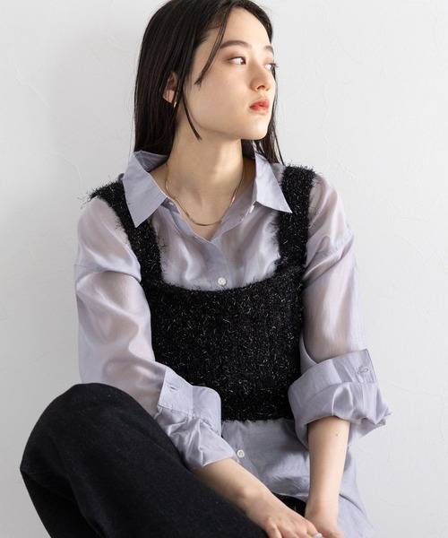 RAGEBLUE(レイジブルー)の「ラメフェザーヤーンビスチェ(ベスト・レディース・ホワイト/ブラック・FREE)」の14枚目の写真