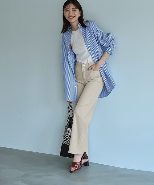 STYLE DELI（スタイルデリ）の「ウエストにゴム内蔵のストレッチコットンストレートパンツ（その他パンツ・レディース・ホワイト/グレイッシュベージュ・LARGE/SMALL/MEDIUM）」の18枚目の写真