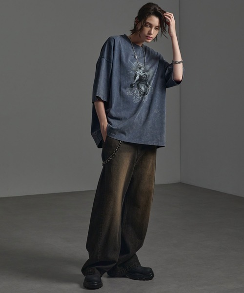 CIYOT(シヨウト)の「【CIYOT】ヴィンテージメイク グラフィックプリント ピグメント半袖Tシャツ(Tシャツ/カットソー・メンズ・ブラック/ダークネイビー/レッド/グレー/レッド系/ネイビー系/ブラック系・M/L)」の20枚目の写真