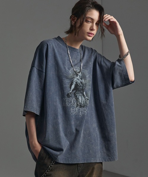 CIYOT(シヨウト)の「【CIYOT】ヴィンテージメイク グラフィックプリント ピグメント半袖Tシャツ(Tシャツ/カットソー・メンズ・ブラック/ダークネイビー/レッド/グレー/レッド系/ネイビー系/ブラック系・M/L)」の22枚目の写真