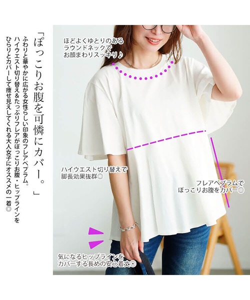 GOLDJAPAN(ゴールドジャパン)の「フレアスリーブペプラムコットンカットソー【大きいサイズ対応】(Tシャツ/カットソー・レディース・ベージュ系/ミント/チャコールグレー/オフホワイト/ブラック・4L~5L/LL~3L)」の22枚目の写真