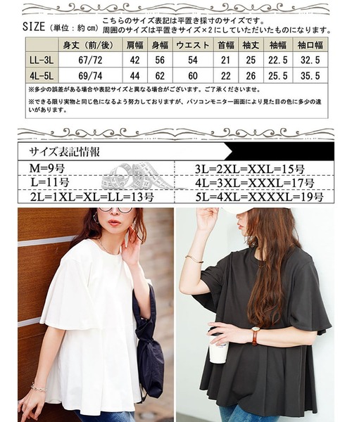 GOLDJAPAN(ゴールドジャパン)の「フレアスリーブペプラムコットンカットソー【大きいサイズ対応】(Tシャツ/カットソー・レディース・ベージュ系/ミント/チャコールグレー/オフホワイト/ブラック・4L~5L/LL~3L)」の8枚目の写真
