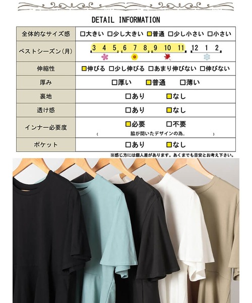 GOLDJAPAN(ゴールドジャパン)の「フレアスリーブペプラムコットンカットソー【大きいサイズ対応】(Tシャツ/カットソー・レディース・ベージュ系/ミント/チャコールグレー/オフホワイト/ブラック・4L~5L/LL~3L)」の7枚目の写真