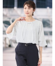 m.f.editorial（エムエフエディトリアル）の「【透け防止 裏地付き】m.f.エディトリアルレディース ネックレス付き 7分袖プルオーバーブラウス（シャツ/ブラウス）」