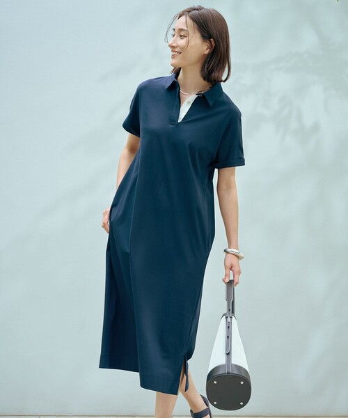 J.PRESS(ジェイプレス)の「【WEB限定カラーあり・洗える】コンパクトコットンスムース ポロワンピース(ワンピース・レディース・グレー系/ネイビー系/オレンジ系/ブラック系・T13/T15)」の3枚目の写真