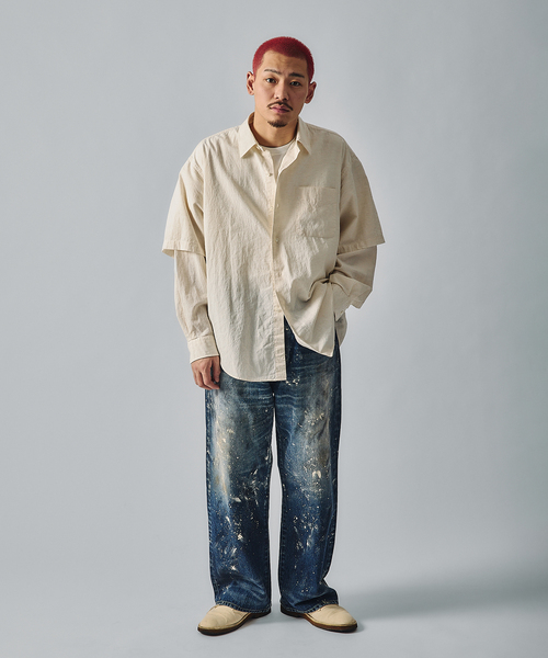 JOURNAL STANDARD J.S HOMESTEAD(ジャーナルスタンダードホームステッド)の「J.S.Homestead / エイジングデニム ワイド5ポケ ペイント(デニムパンツ・メンズ・ネイビー・SMALL/MEDIUM/LARGE)」の2枚目の写真