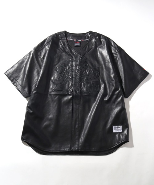 セール】【FUBU/フブ】FAUX LEATHER BASEBALL SHIRT/エコレザーベース