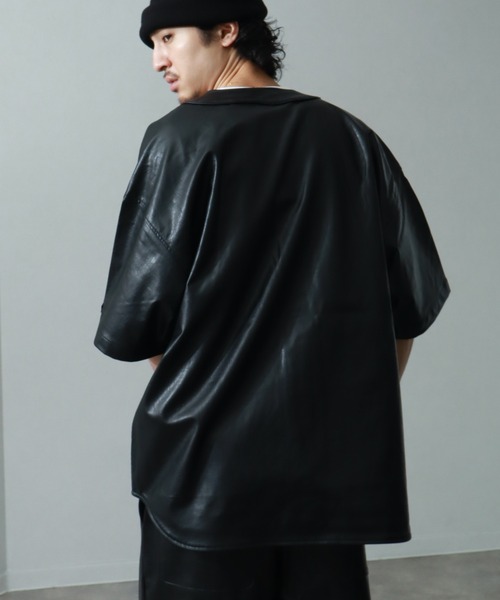 セール】【FUBU/フブ】FAUX LEATHER BASEBALL SHIRT/エコレザーベース