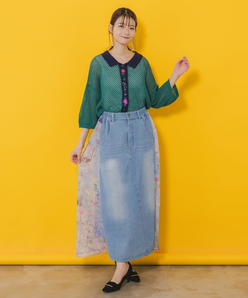 552226：花蝶刺繍 メッシュ編みシャツ（ニット/セーター）｜iS