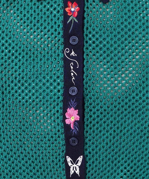 セール】552226：花蝶刺繍 メッシュ編みシャツ（ニット/セーター