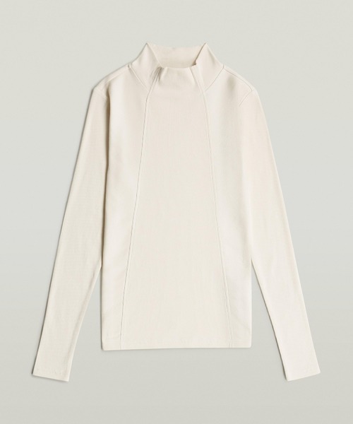 G-STAR（ジースター）の「A-Line Slim Rib Mock T-Shirt/フロントシームデザインスリムリブモックネックTシャツ（Tシャツ/カットソー・レディース・オフホワイト/ダークブラック・SMALL/MEDIUM/X-SMALL）」の5枚目の写真
