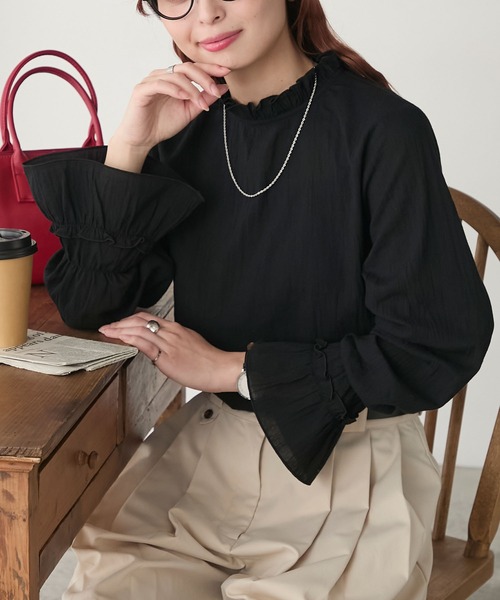 セール】【マシンウォッシャブル】シアーコットンフリルブラウス