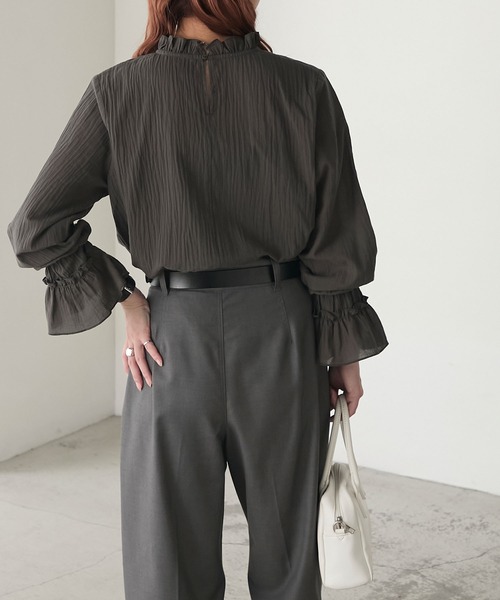 SHELLY★ セール】【マシンウォッシャブル】シアーコットンフリルブラウス