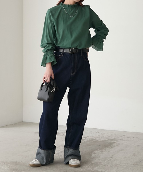 ミネコラ 3ex マシンウォッシャブル】シアーコットンフリルブラウス