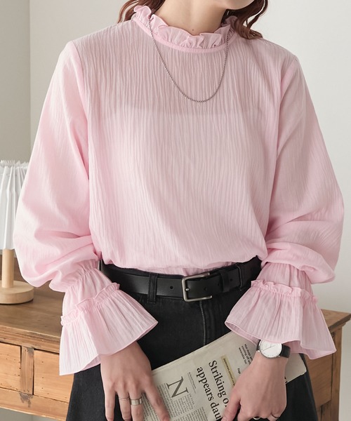 セール】【マシンウォッシャブル】シアーコットンフリルブラウス