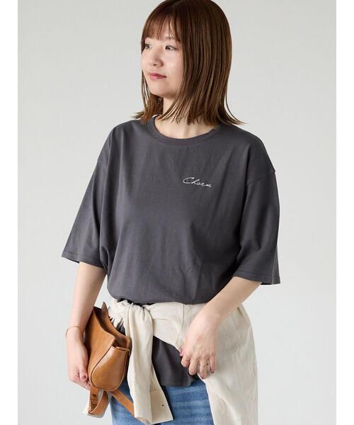 Lugnoncure（ルノンキュール）の「前後ロゴハーフスリーブTシャツ（Tシャツ/カットソー・レディース・ブラック/オフホワイト/チャコールグレー・F）」の3枚目の写真