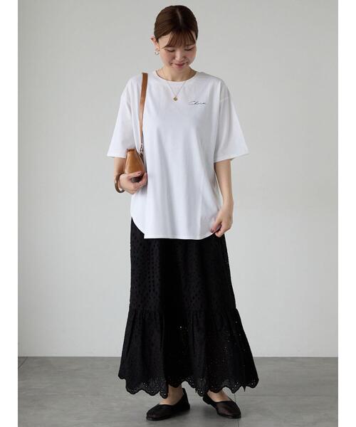 Lugnoncure（ルノンキュール）の「前後ロゴハーフスリーブTシャツ（Tシャツ/カットソー・レディース・ブラック/オフホワイト/チャコールグレー・F）」の4枚目の写真