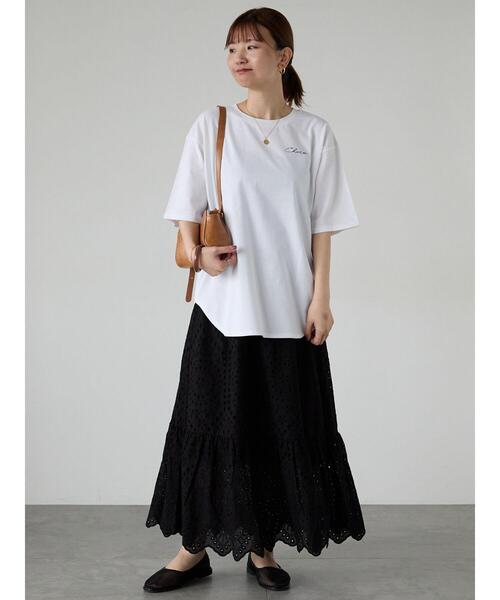 Lugnoncure（ルノンキュール）の「前後ロゴハーフスリーブTシャツ（Tシャツ/カットソー・レディース・ブラック/オフホワイト/チャコールグレー・F）」の5枚目の写真