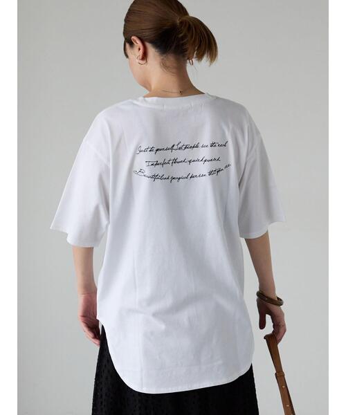 Lugnoncure（ルノンキュール）の「前後ロゴハーフスリーブTシャツ（Tシャツ/カットソー・レディース・ブラック/オフホワイト/チャコールグレー・F）」の6枚目の写真
