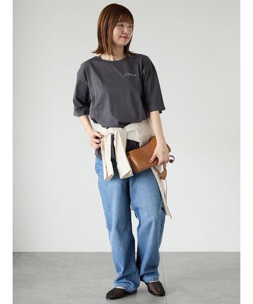 Lugnoncure（ルノンキュール）の「前後ロゴハーフスリーブTシャツ（Tシャツ/カットソー・レディース・ブラック/オフホワイト/チャコールグレー・F）」の9枚目の写真