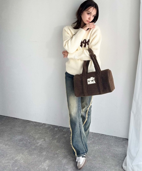 mily bilet(ミウィビレット)の「【mily bilet】ふわもこ感がたまらない主役バッグ♪ロゴ刺繍ボアボストンバッグ(ハンドバッグ・レディース・チャコールグレー/ブラック/ブラウン/ベージュ・ONE SIZE)」の21枚目の写真