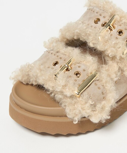 フェイクファー 2ライン スタッズ サンダル（サンダル）｜UNITED