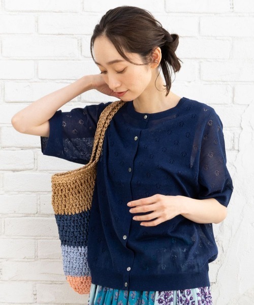 sabstreet my standard(サブストリートマイスタンダード)の「透かし柄ラメカーディガン(カーディガン/ボレロ・レディース・ネイビー・38)」の1枚目の写真