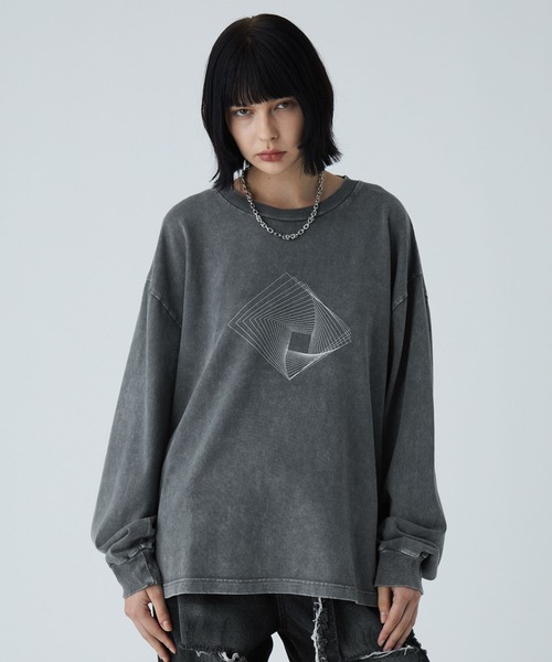 VELNUS（ベルナス）の「【VELNUS】Vintage Make Heavyweight Geometric T-Shirt /ヴィンテージメイクヘビーウェイトジオメトリックＴシャツ(ロンT)（Tシャツ/カットソー・メンズ・チャコールグレー/ダークブルー・S/M/L）」の18枚目の写真