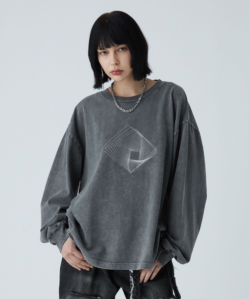 VELNUS（ベルナス）の「【VELNUS】Vintage Make Heavyweight Geometric T-Shirt /ヴィンテージメイクヘビーウェイトジオメトリックＴシャツ(ロンT)（Tシャツ/カットソー・メンズ・チャコールグレー/ダークブルー・S/M/L）」の19枚目の写真