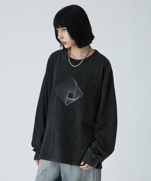 VELNUS（ベルナス）の「【VELNUS】Vintage Make Heavyweight Geometric T-Shirt /ヴィンテージメイクヘビーウェイトジオメトリックＴシャツ(ロンT)（Tシャツ/カットソー・メンズ・チャコールグレー/ダークブルー・S/M/L）」の5枚目の写真