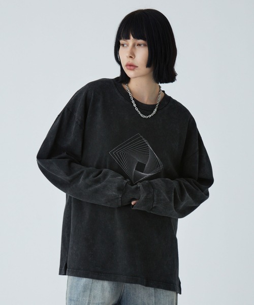 VELNUS（ベルナス）の「【VELNUS】Vintage Make Heavyweight Geometric T-Shirt /ヴィンテージメイクヘビーウェイトジオメトリックＴシャツ(ロンT)（Tシャツ/カットソー・メンズ・チャコールグレー/ダークブルー・S/M/L）」の6枚目の写真