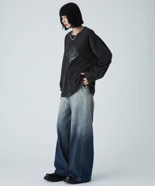 VELNUS（ベルナス）の「【VELNUS】Vintage Make Heavyweight Geometric T-Shirt /ヴィンテージメイクヘビーウェイトジオメトリックＴシャツ(ロンT)（Tシャツ/カットソー・メンズ・チャコールグレー/ダークブルー・S/M/L）」の9枚目の写真