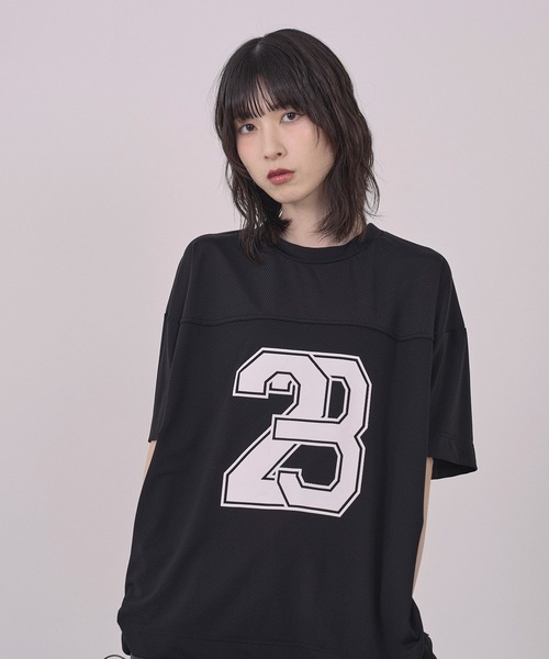 tシャツ 「Nora Lily」「elle」Hug Number 23 Mesh Tule Layer Tee レディース Nora Lily tシャツ 「Nora Lily」「elle」Hug Number 23 Mesh